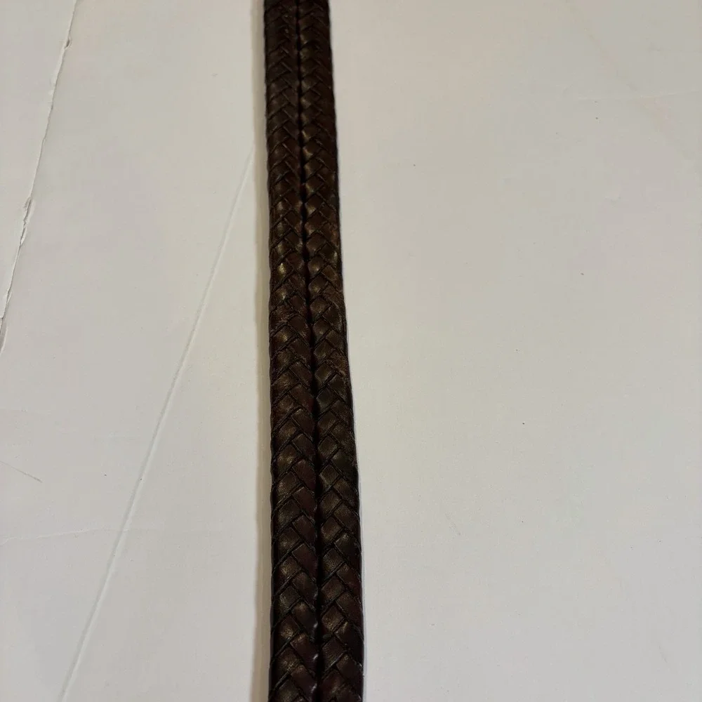 Coach Braided Leather Belt with Brass Buckle - Dark Brown